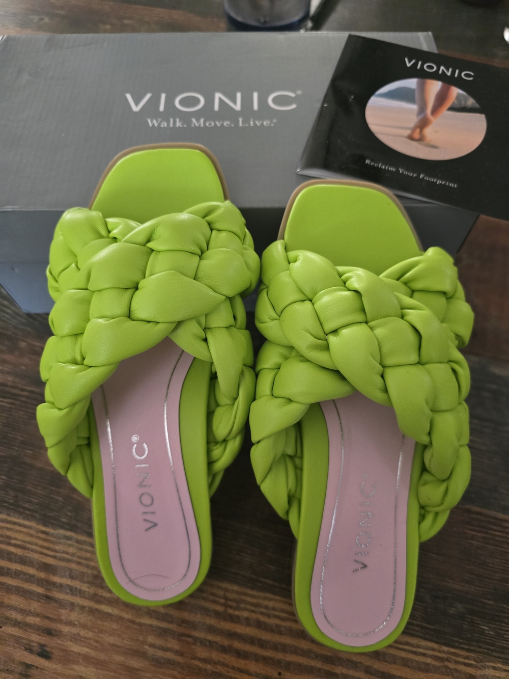 Vionic Women's Braided Slide Mules in Lime Green